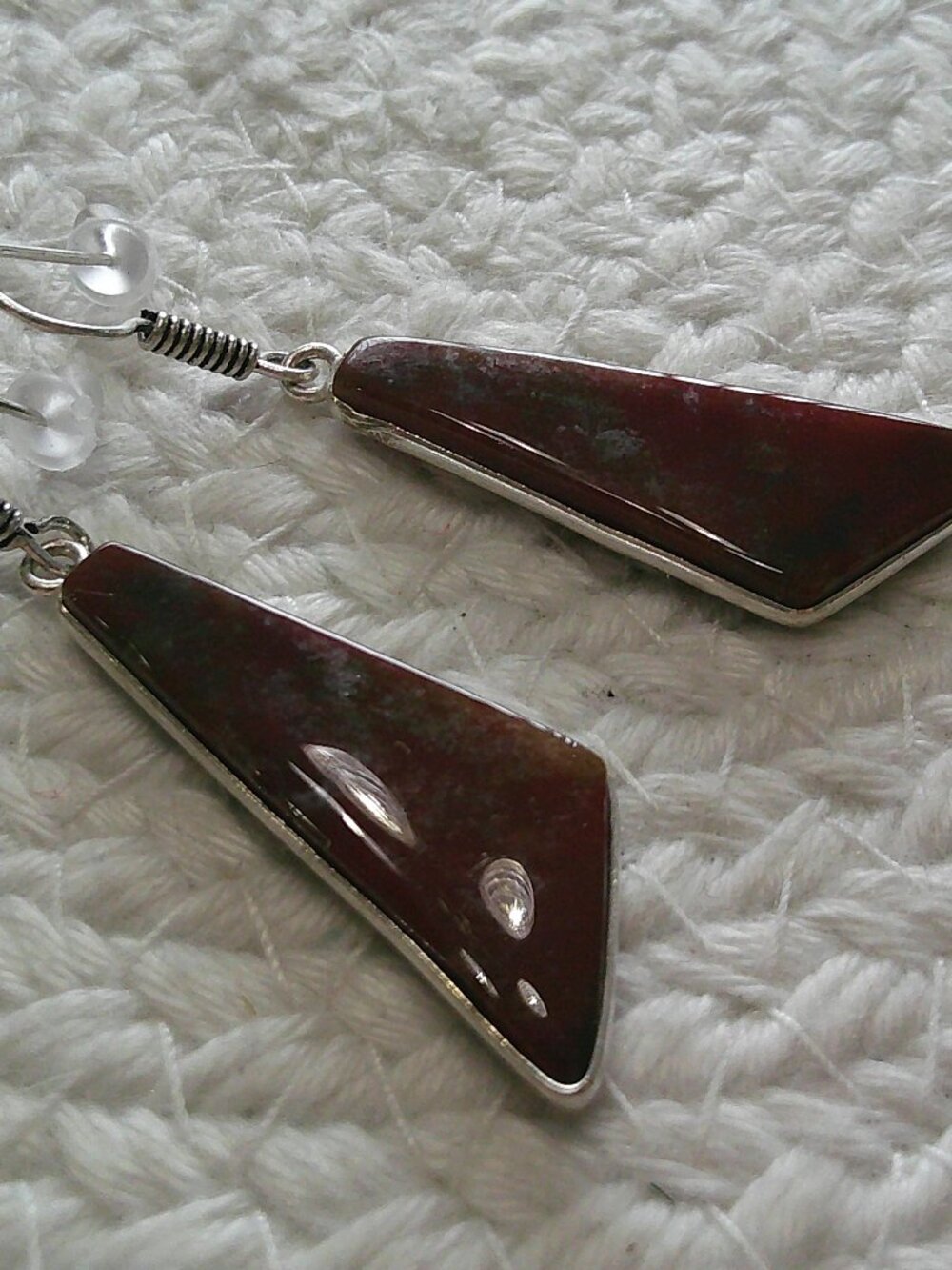 Natural RED MOSS AGATE Handmade Sterling 925 Dangle Earrings #851E